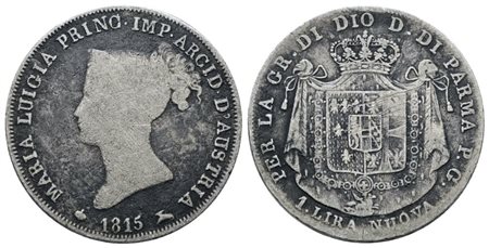 PARMA. Maria Luigia d'Austria (1815-1847). 1 lira 1815. Ag; 5gr; Gig. 9; Raro; MB/BB