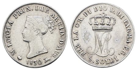 PARMA. Maria Luigia d'Austria (1815-1847). 5 soldi 1830. Ag; 1,25gr; Gig. 13; Raro; BB