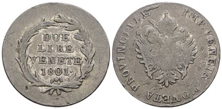 VENEZIA. PROVINCIA VENETA. Francesco II d'Asburgo (1797-1805). 2 lire 1801. Mi; 9gr; Gig.4; Raro; MB+ 