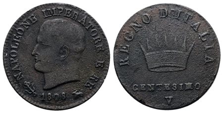 VENEZIA. Regno d'Italia. Napoleone I (1805-1814). 1 centesimo 1808. Cu; 2,1gr; Gig. 236; Raro; MB