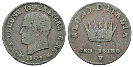 VENEZIA. Regno d'Italia. Napoleone I (1805-1814). 1 centesimo 1809. Cu; 2,1gr; Gig. 239; Raro; MB