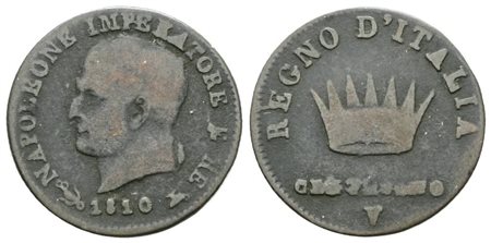 VENEZIA. Regno d'Italia. Napoleone I (1805-1814). 1 centesimo 1810. Cu; 2,1gr; Gig. 242; Raro; MB