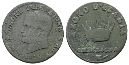 VENEZIA. Regno d'Italia. Napoleone I (1805-1814). 1 centesimo 1810. Cu; 2,1gr; Gig. 242; Raro; MB