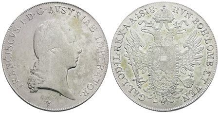 VENEZIA. REGNO LOMBARDO VENETO. Francesco I d'Asburgo (1815-1835). Tallero di convenzione 1818. Ag; 28gr; Gig.104; NC; BB/SPL, fondi brillanti.