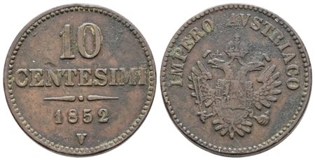 VENEZIA. REGNO LOMBARDO VENETO. Francesco Giuseppe (1848-1866). 10 centesimi 1852. Cu; 10,9gr; Gig.27; NC; BB