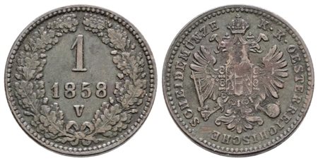 VENEZIA. REGNO LOMBARDO VENETO. Francesco Giuseppe (1848-1866). 1 kreuzer 1858. Cu; 3,33gr; Gig.118; Raro; BB/SPL