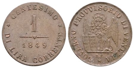 VENEZIA. GOVERNO PROVVISORIO (1848-1849). 1 centesimo 1849. Cu; 1gr; Gig.11; SPL/FDC