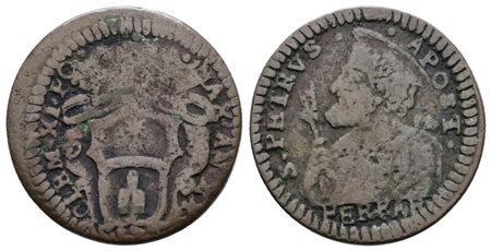 STATO PONTIFICIO. FERRARA. Clemente XI (1700-1721). Quattrino. Cu; 2,5gr; Munt.250; MIR 2372/1 ; Raro; MB