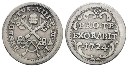STATO PONTIFICIO. ROMA. Benedetto XIII (1724-1730). Mezzo grosso. Ag; 0,72gr; Munt.22; MIR 2450/1 ; Raro; BB+