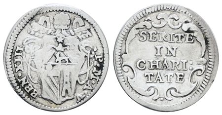 STATO PONTIFICIO. ROMA. Benedetto XIII (1724-1730). Mezzo grosso. Ag; 0,72gr; Munt.23; MIR 2453/1 ; RR; Q.BB