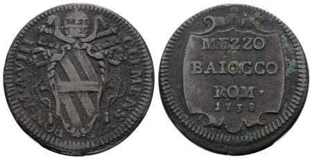 STATO PONTIFICIO. ROMA. Clemente XII (1730-1740). Mezzo baiocco 1738 a.VIII. Cu; 5gr; Munt.148; MIR 2533/1; NC; BB