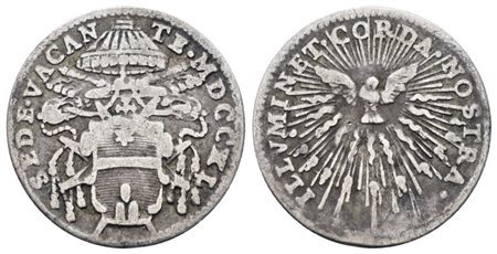 STATO PONTIFICIO. ROMA. Sede Vacante 1740. Grosso 1740. Ag; 1,16gr; Munt.12 1; MIR 2573/4; RR; MB