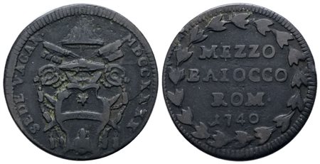 STATO PONTIFICIO. ROMA. Sede Vacante 1740. Mezzo baiocco 1740. Cu; 6gr; Munt. 29; MIR 2575/6; Raro; BB