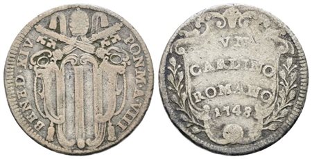 STATO PONTIFICIO. ROMA. Benedetto XIV (1740-1758). 2 carlini romani 1748 a.VIII. Ag; 5,5gr; Munt.151a; MIR 2618/2; NC; Q.BB