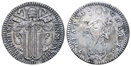 STATO PONTIFICIO. ROMA. Benedetto XIV (1740-1758). Grosso 1753 a.XIII. Ag; 1,35gr; Munt.66a; MIR 2616/2; NC; BB+