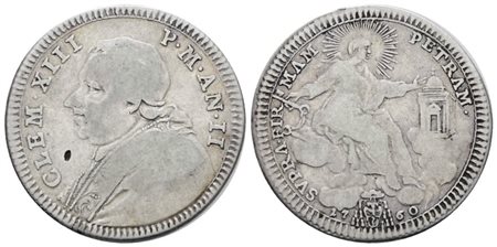 STATO PONTIFICIO. ROMA. Clemente XIII (1758-1769). Doppio giulio, quinto di scudo 1760, anno II. Ag; 5gr; Munt.18; MIR 2711/2; RR; Q.BB