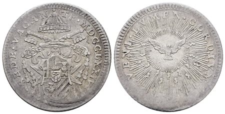 STATO PONTIFICIO. ROMA. Sede vacante (1774-1775). Giulio 1774. Ag; 2,6gr; Munt.4; MIR 2751/1; NC; BB+, leggera ribattitura.