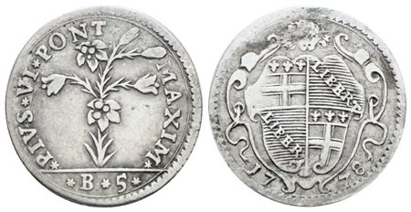 STATO PONTIFICIO. BOLOGNA. Pio VI (1775-1799). 5 baiocchi 1778. Ag; 1,45gr; Munt.230; MIR 2837/1; BB