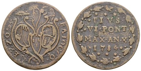 STATO PONTIFICIO. BOLOGNA. Pio VI (1775-1799). Mezzo baiocco 1784. Cu; 6gr; Munt.276; MIR 2851/17; BB