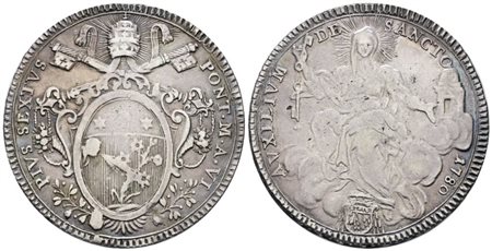 STATO PONTIFICIO. ROMA. Pio VI (1775-1799). Scudo 1780 "tiara radiata". Ag; 26gr; Munt.17; MIR 2764/4; BB