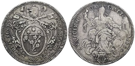 STATO PONTIFICIO. ROMA. Pio VI (1775-1799). Scudo 1780 "rami senza bacche". Ag; 26gr; Munt.-; MIR 2764/2; RRRR; Q.BB