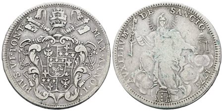 STATO PONTIFICIO. ROMA. Pio VI (1775-1799). Mezzo scudo 1775, anno I. Ag; 13gr; Munt.20; MIR 2765/1; BB