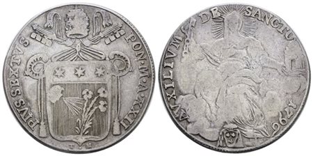 STATO PONTIFICIO. ROMA. Pio VI (1775-1799). Mezzo scudo 1796. Ag; 13gr; Munt.28; MIR 2767/7; RR; MB/BB
