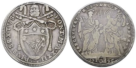 STATO PONTIFICIO. ROMA. Pio VI (1775-1799). Testone 1796. Ag; 7,5gr; Munt.33; MIR 2768/9; BB