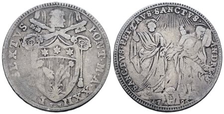 STATO PONTIFICIO. ROMA. Pio VI (1775-1799). Testone 1796. Ag; 7,5gr; Munt.33; MIR 2768/9; MB/BB