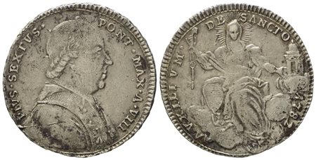 STATO PONTIFICIO. ROMA. Pio VI (1775-1799). Doppio giulio, quinto di scudo 1782, anno VIII. Munt.39e; Ag; 5,31gr; 25,4mm. NìC.  BB+