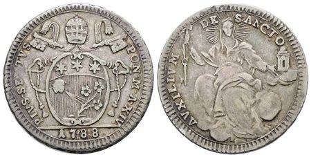STATO PONTIFICIO. ROMA. Pio VI (1775-1799). Quinto di scudo, doppio giulio 1788. Ag; 5gr; Munt.45; MIR 2771/9; BB/SPL