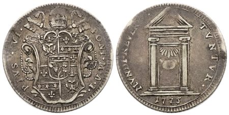 STATO PONTIFICIO. ROMA. Pio VI (1775-1799). Giulio 1775 "Giubileo". Ag; 2,64gr; Munt.49; MIR 2754/1; RR; BB