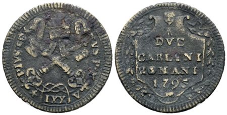 STATO PONTIFICIO. ROMA. Pio VI (1775--1799) 2 carlini romani 1795. Mi; 5,4gr; MIR 2781/5; MB