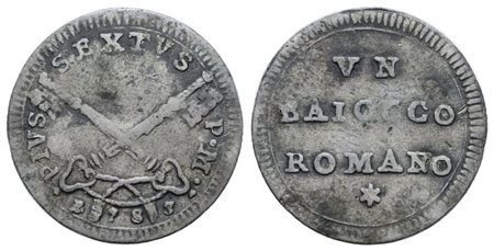 STATO PONTIFICIO. ROMA. Pio VI (1775-1799). Baiocco 1783. Mi; 0,9gr; Munt.98b; MIR 2790/4; RR; BB