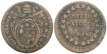 STATO PONTIFICIO. ROMA. Pio VI (1775-1799). Mezzo baiocco anno X. Cu; 6gr; Munt.138; MIR 2793/3; BB