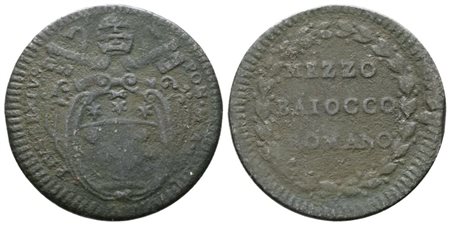 STATO PONTIFICIO. ROMA. Pio VI (1775-1799). Mezzo baiocco A.IX 1783. Cu; 4,80gr. MB/BB
