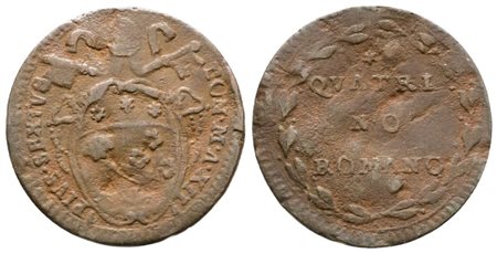 STATO PONTIFICIO. ROMA. Pio VI (1775-1799). Quattrino A.XII 1786. Cu; 2,04gr. MB