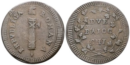 REPUBBLICA ROMANA (1798-1799). ROMA. 2 baiocchi "REPVBLICA". Cu; 16,9gr; Munt.; MIR 2870/9; RRRR; BB