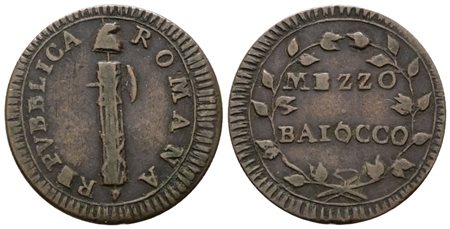 REPUBBLICA ROMANA (1798-1799). ROMA. Mezzo baiocco. Cu; 4,23gr; Munt.16; MIR 2874/1; NC; BB