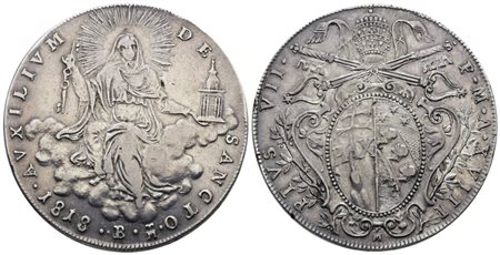 STATO PONTIFICIO. BOLOGNA. Pio VII (1800-1823). Scudo 1818. Ag; 26,49gr; Gig.31; BB