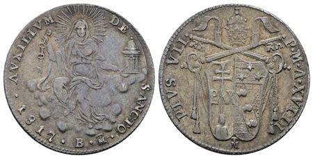 STATO PONTIFICIO. BOLOGNA. Pio VII (1800-1823). Giulio 1817. Ag; 2,64gr; Gig.43; Raro; BB/SPL