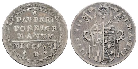 STATO PONTIFICIO. BOLOGNA. Pio VII (1800-1823). Grosso 1816 A.XVI. Ag; 1,32gr; Gig.46; BB