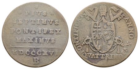 STATO PONTIFICIO. BOLOGNA. Pio VII (1800-1823). Quattrino 1816. Cu; 2,20gr; Gig.75; Q.BB