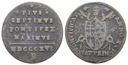 STATO PONTIFICIO. BOLOGNA. Pio VII (1800-1823). Quattrino 1816. Cu; 2,37gr; Gig.75; Q.BB