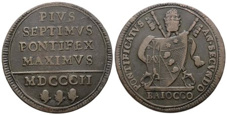 STATO PONTIFICIO. ROMA. Pio VII (1800-1823). Baiocco 1802. Cu; 12gr; Gig.54; BB