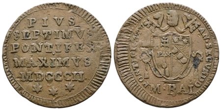 STATO PONTIFICIO. ROMA. Pio VII (1800-1823). Mezzo baiocco 1802. Cu; 6gr; Gig.62; BB+