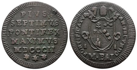 STATO PONTIFICIO. ROMA. Pio VII (1800-1823). Mezzo baiocco 1802. Cu; 6gr; Gig.62; BB