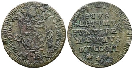 STATO PONTIFICIO. ROMA. Pio VII (1800-1823). 1/2 baiocco 1802. Gig.62; Cu; 6gr. BB