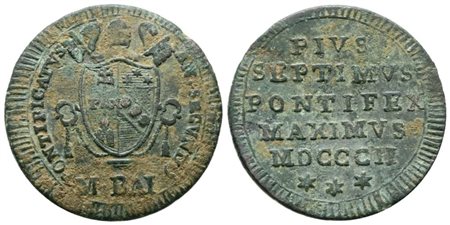 STATO PONTIFICIO. ROMA. Pio VII (1800-1823). 1/2 baiocco 1802. Gig.62; Cu; 6gr. qBB