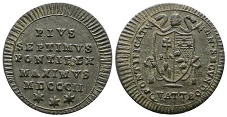 STATO PONTIFICIO. ROMA. Pio VII (1800-1823). Quattrino 1802. Cu; 2,4gr; Gig.71; BB/SPL